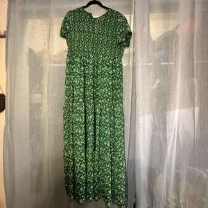 Zara Smocked Green Floral Maxi